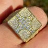 Large Real Solid 925 Sterling Silver 14k Gold Mens Diamond Ring Hip Hop Iced