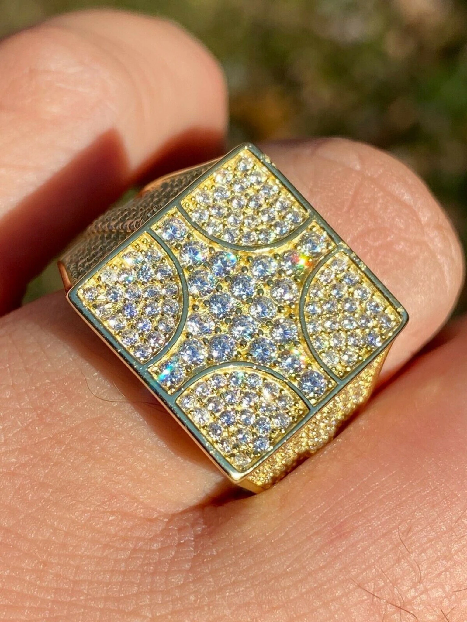 Large Real Solid 925 Sterling Silver 14k Gold Mens Diamond Ring Hip Hop Iced 3 Large Real Solid 925 Sterling Silver 14k Gold Mens Diamond Ring Hip Hop Iced