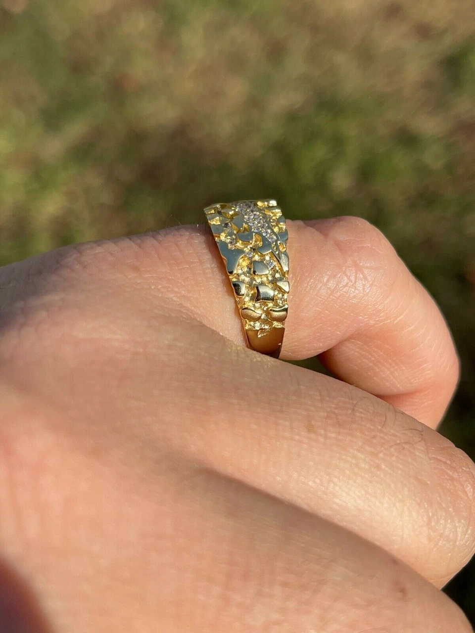 Men REAL Solid 925 Sterling Silver & 14k Gold Nugget Band Ring W. Iced Claw Mark 9 Men REAL Solid 925 Sterling Silver & 14k Gold Nugget Band Ring W. Iced Claw Mark - Image 7