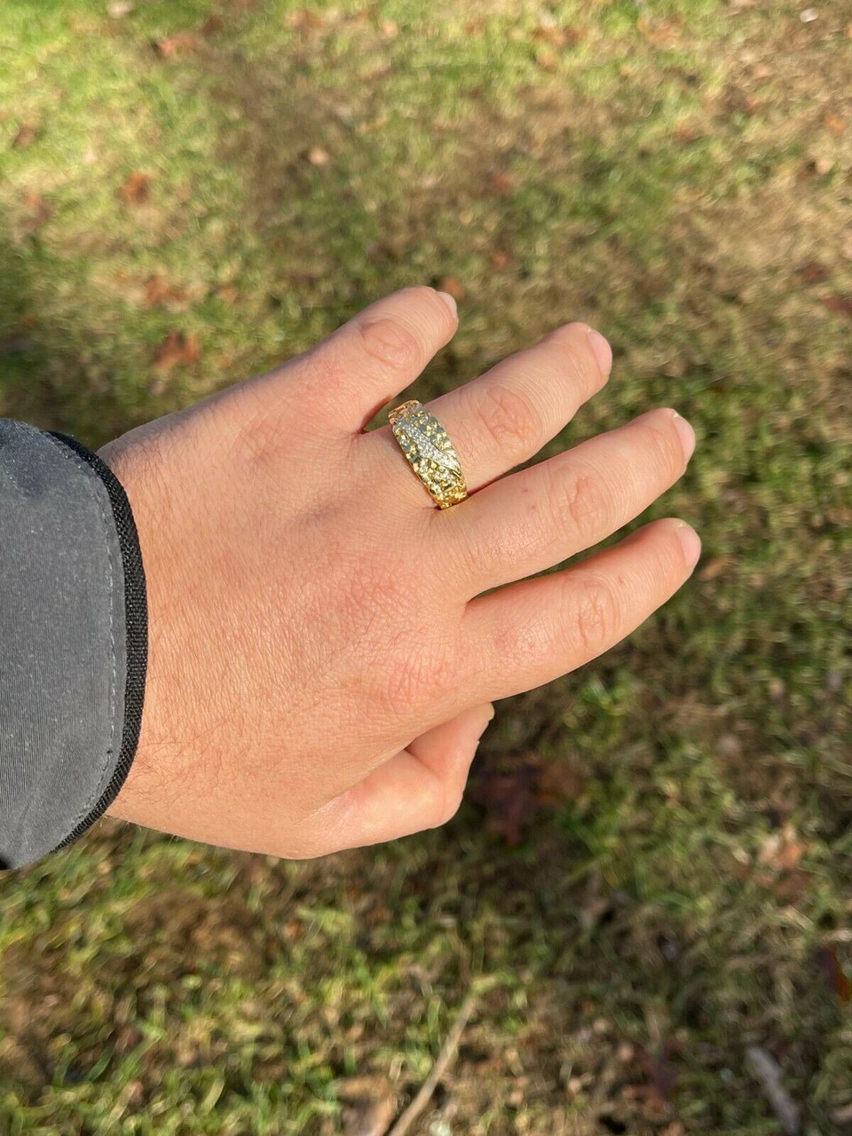 Men REAL Solid 925 Sterling Silver & 14k Gold Nugget Band Ring W. Iced Claw Mark 8 Men REAL Solid 925 Sterling Silver & 14k Gold Nugget Band Ring W. Iced Claw Mark - Image 6