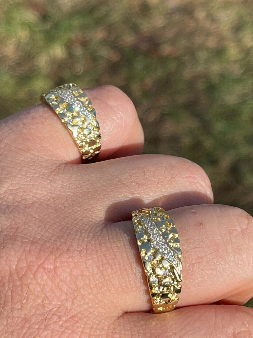 Men REAL Solid 925 Sterling Silver & 14k Gold Nugget Band Ring W. Iced Claw Mark 6 Men REAL Solid 925 Sterling Silver & 14k Gold Nugget Band Ring W. Iced Claw Mark - Image 4