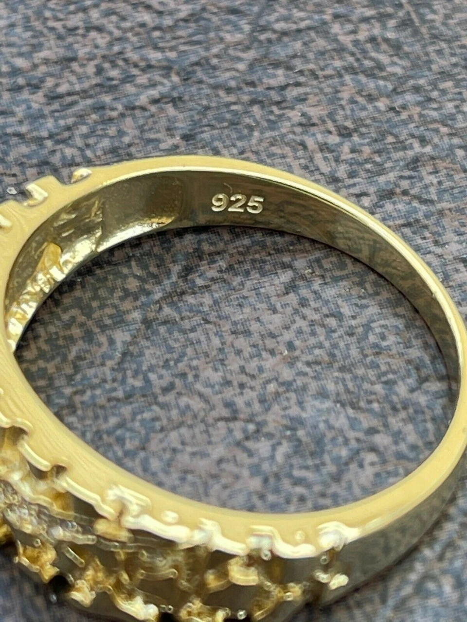 Men REAL Solid 925 Sterling Silver & 14k Gold Nugget Band Ring W. Iced Claw Mark 12 Men REAL Solid 925 Sterling Silver & 14k Gold Nugget Band Ring W. Iced Claw Mark - Image 10