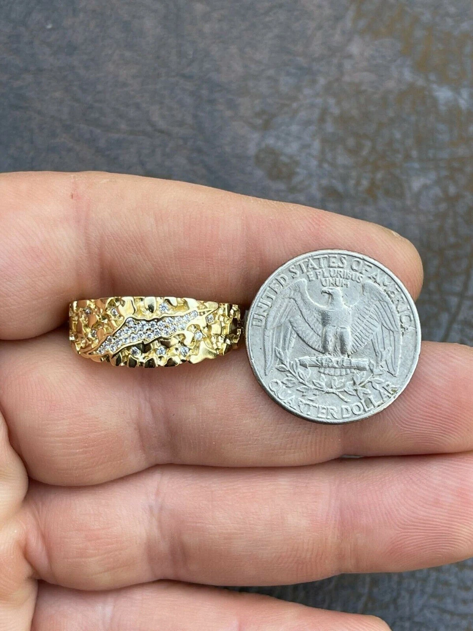 Men REAL Solid 925 Sterling Silver & 14k Gold Nugget Band Ring W. Iced Claw Mark 13 Men REAL Solid 925 Sterling Silver & 14k Gold Nugget Band Ring W. Iced Claw Mark - Image 11