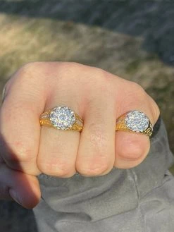 Men's 14k Gold & Real 925 Sterling Silver Iced Diamond Nugget Micropave Ring -Harlem Bling Shop italiano silver inc mens 14k gold and real 925 sterling silver iced diamond nugget micropave ring 51504.1664396979