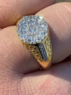Men's 14k Gold & Real 925 Sterling Silver Iced Diamond Nugget Micropave Ring