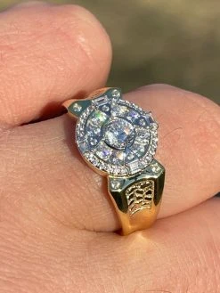 Men's 14k Gold & Real 925 Sterling Silver Iced Diamond Solitaire Pinky Ring