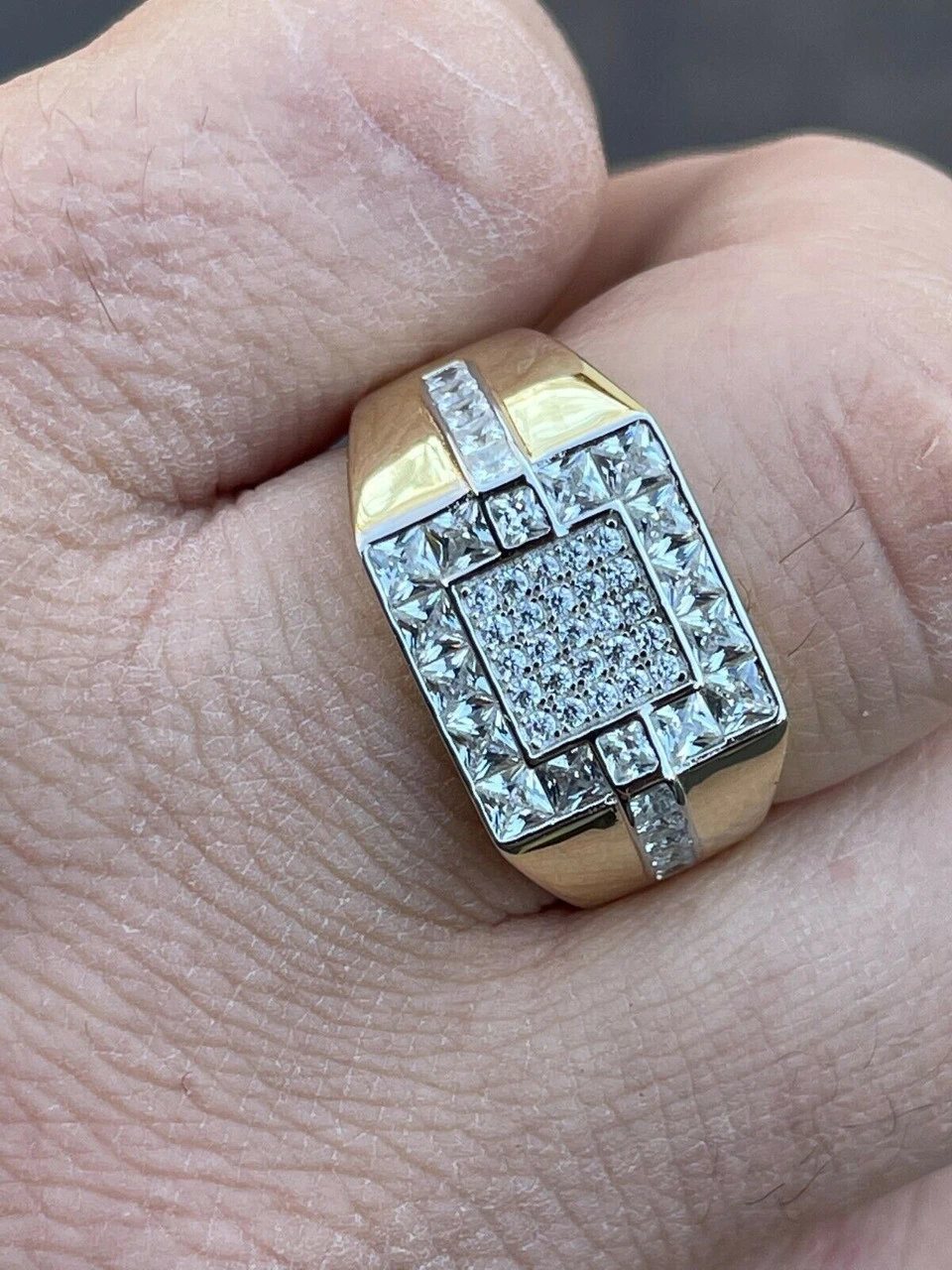 Mens 14k Gold & Real Solid 925 Silver Diamond RING Size 6 7 8 9 10 11 12 Pinky 4 Mens 14k Gold & Real Solid 925 Silver Diamond RING Size 6 7 8 9 10 11 12 Pinky - Image 2