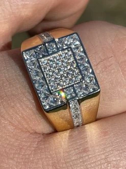 Mens 14k Gold & Real Solid 925 Silver Diamond RING Size 6 7 8 9 10 11 12 Pinky