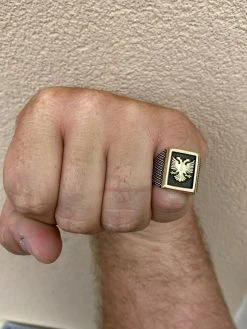 Mens 14k Gold & Real Solid 925 Sterling Silver Albanian Double Headed Eagle Ring -Harlem Bling Shop italiano silver inc mens 14k gold and real solid 925 sterling silver albanian double headed eagle ring 80104.1664376350