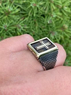 Mens 14k Gold & Real Solid 925 Sterling Silver Christian Cross Ring Oxidized -Harlem Bling Shop italiano silver inc mens 14k gold and real solid 925 sterling silver christian cross ring oxidized 10720.1664384103