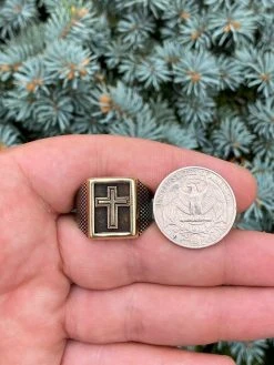 Mens 14k Gold & Real Solid 925 Sterling Silver Christian Cross Ring Oxidized -Harlem Bling Shop italiano silver inc mens 14k gold and real solid 925 sterling silver christian cross ring oxidized 55249.1664393229