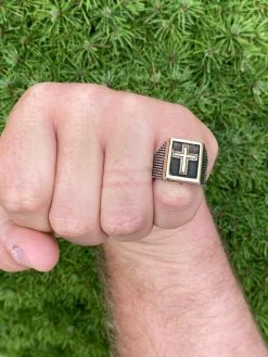 Mens 14k Gold & Real Solid 925 Sterling Silver Christian Cross Ring Oxidized -Harlem Bling Shop italiano silver inc mens 14k gold and real solid 925 sterling silver christian cross ring oxidized 55371.1664380360