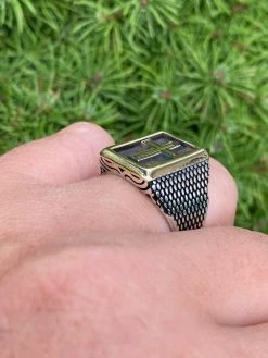 Mens 14k Gold & Real Solid 925 Sterling Silver Christian Cross Ring Oxidized -Harlem Bling Shop italiano silver inc mens 14k gold and real solid 925 sterling silver christian cross ring oxidized 82732.1664373121