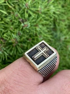 Mens 14k Gold & Real Solid 925 Sterling Silver Christian Cross Ring Oxidized -Harlem Bling Shop italiano silver inc mens 14k gold and real solid 925 sterling silver christian cross ring oxidized 98565.1664374775