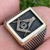 Mens 14k Gold & Real Solid 925 Sterling Silver Free Mason Masonic Letter G Ring
