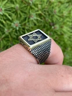Mens 14k Gold & Real Solid 925 Sterling Silver Jewish Star Of Magen David Ring -Harlem Bling Shop italiano silver inc mens 14k gold and real solid 925 sterling silver jewish star of magen david ring 76985.1664395572