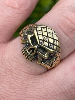 Mens 14k Gold Over Real 925 Sterling Silver Ring Punisher Terminator Half Skull