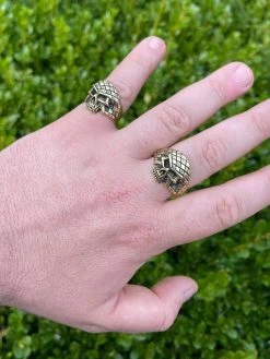 Mens 14k Gold Over Real 925 Sterling Silver Ring Punisher Terminator Half Skull -Harlem Bling Shop italiano silver inc mens 14k gold over real 925 sterling silver ring punisher terminator half skull 93253.1664397741