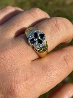 Mens 14k Gold Over Real Solid 925 Sterling Silver Jesus Christ Cross Ring Pinky -Harlem Bling Shop italiano silver inc mens 14k gold over real solid 925 sterling silver jesus christ cross ring pinky 00810.1664391953