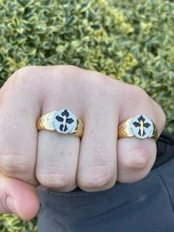 Mens 14k Gold Over Real Solid 925 Sterling Silver Jesus Christ Cross Ring Pinky -Harlem Bling Shop italiano silver inc mens 14k gold over real solid 925 sterling silver jesus christ cross ring pinky 30501.1664388131