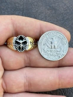 Mens 14k Gold Over Real Solid 925 Sterling Silver Jesus Christ Cross Ring Pinky -Harlem Bling Shop italiano silver inc mens 14k gold over real solid 925 sterling silver jesus christ cross ring pinky 52513.1664384575