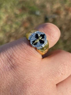 Mens 14k Gold Over Real Solid 925 Sterling Silver Jesus Christ Cross Ring Pinky -Harlem Bling Shop italiano silver inc mens 14k gold over real solid 925 sterling silver jesus christ cross ring pinky 62716.1664393458