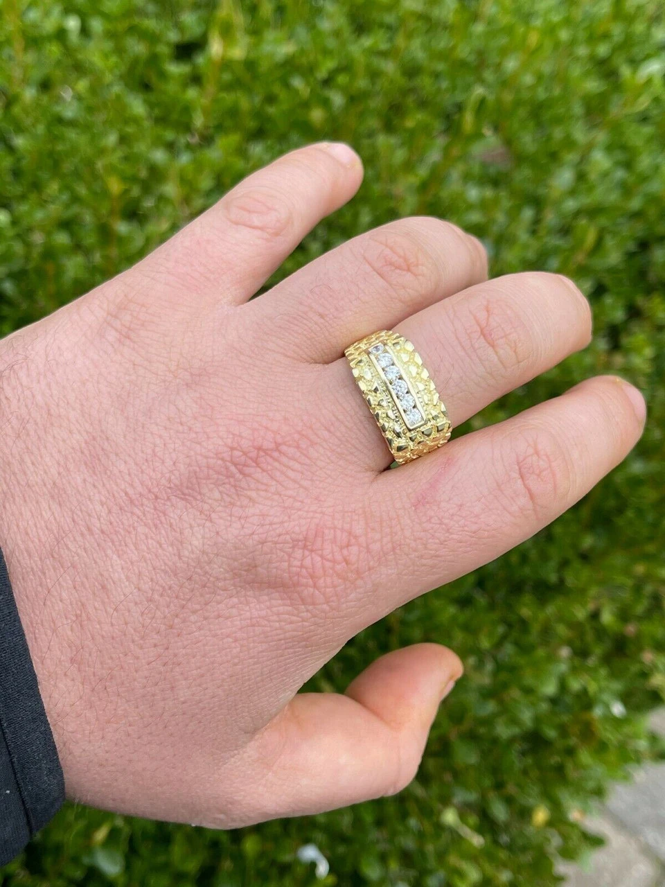 Men's 14k Gold Over Real Solid Sterling Silver Iced Diamond Nugget Ring Hip Hop 8 Men's 14k Gold Over Real Solid Sterling Silver Iced Diamond Nugget Ring Hip Hop - Image 6