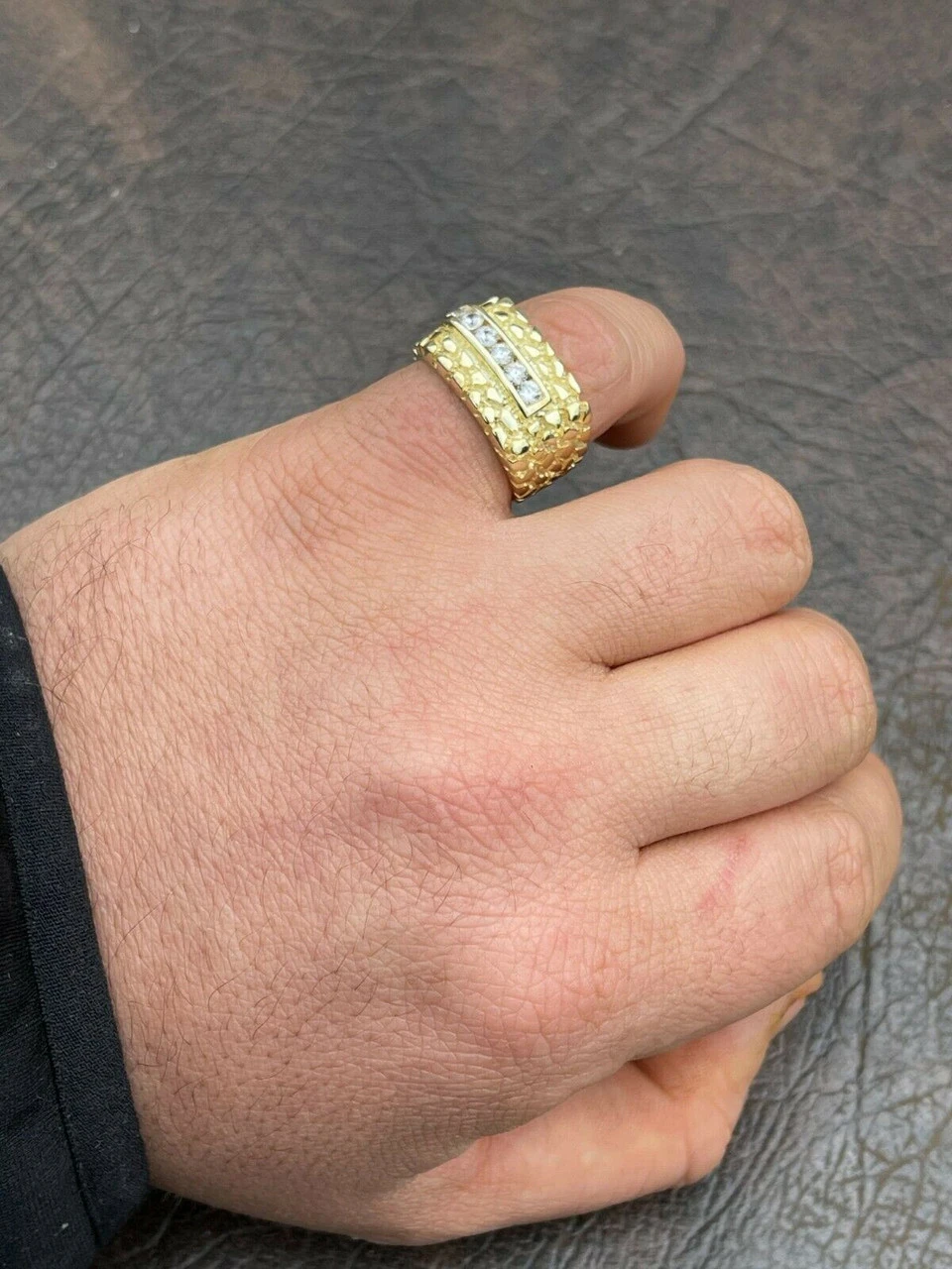 Men's 14k Gold Over Real Solid Sterling Silver Iced Diamond Nugget Ring Hip Hop 10 Men's 14k Gold Over Real Solid Sterling Silver Iced Diamond Nugget Ring Hip Hop - Image 8