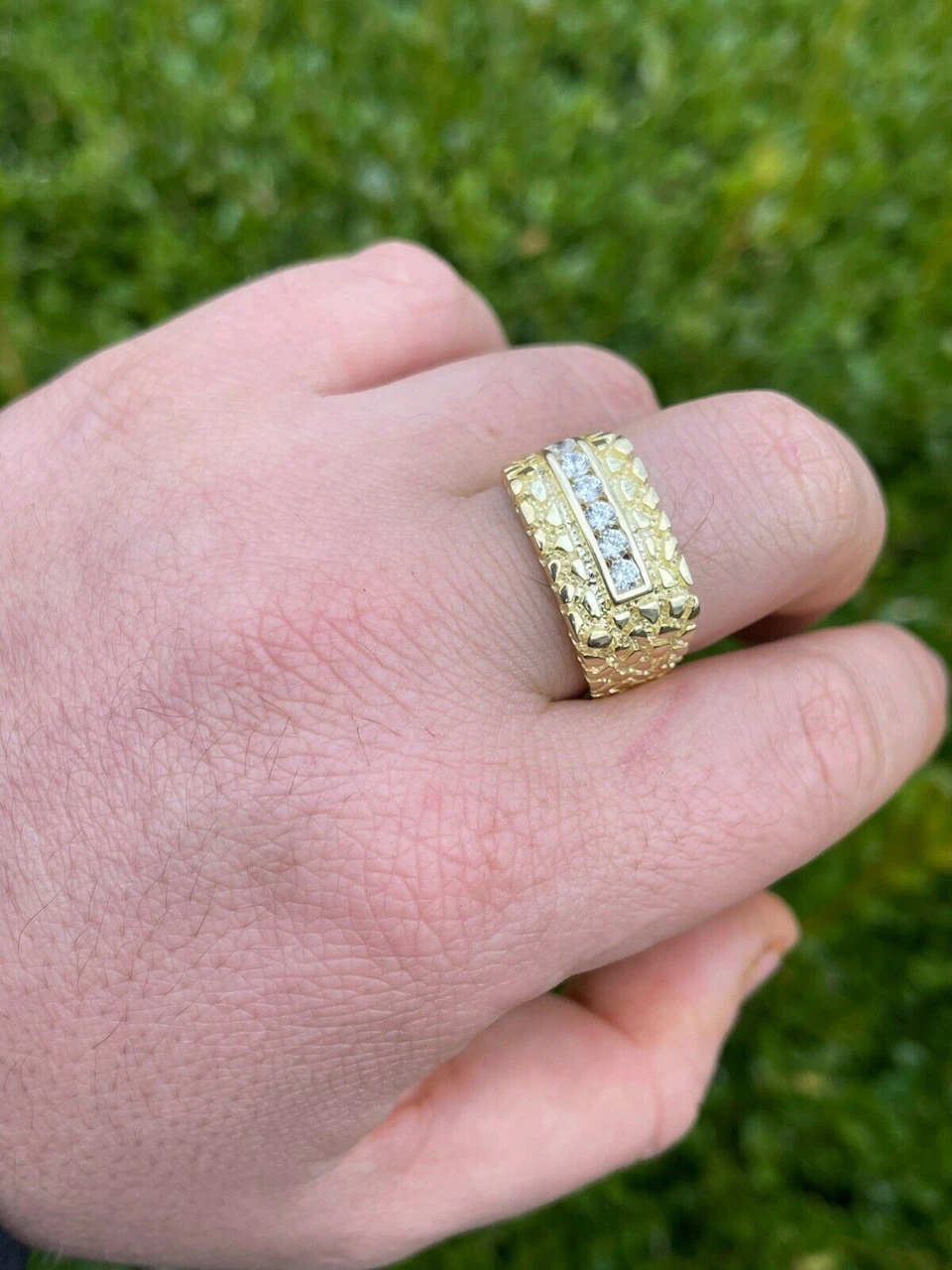 Men's 14k Gold Over Real Solid Sterling Silver Iced Diamond Nugget Ring Hip Hop 11 Men's 14k Gold Over Real Solid Sterling Silver Iced Diamond Nugget Ring Hip Hop - Image 9