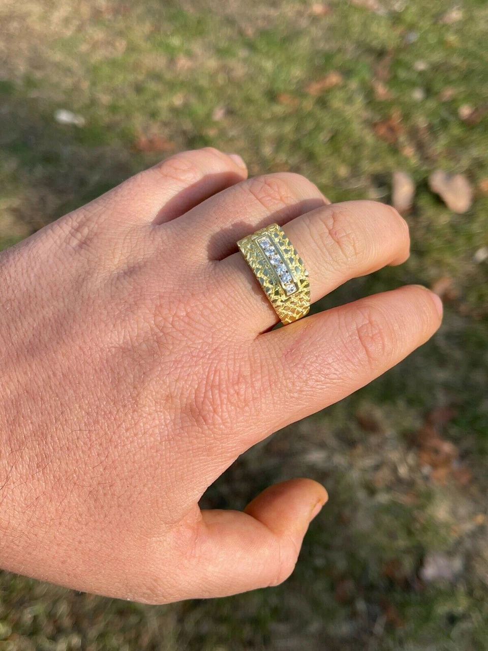 Men's 14k Gold Over Real Solid Sterling Silver Iced Diamond Nugget Ring Hip Hop 14 Men's 14k Gold Over Real Solid Sterling Silver Iced Diamond Nugget Ring Hip Hop - Image 12