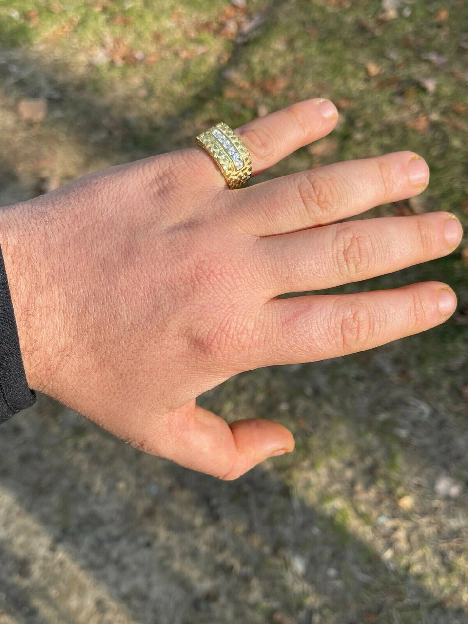 Men's 14k Gold Over Real Solid Sterling Silver Iced Diamond Nugget Ring Hip Hop 6 Men's 14k Gold Over Real Solid Sterling Silver Iced Diamond Nugget Ring Hip Hop - Image 4