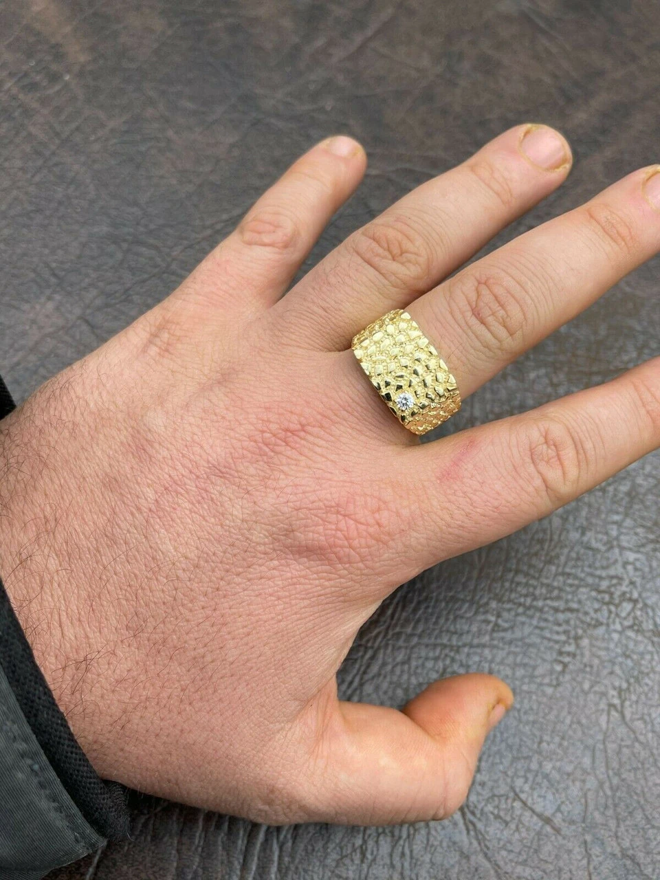 Men's 14k Gold Over Real Solid Sterling Silver Nugget Ring Solitaire CZ Hip Hop 10 Men's 14k Gold Over Real Solid Sterling Silver Nugget Ring Solitaire CZ Hip Hop - Image 8