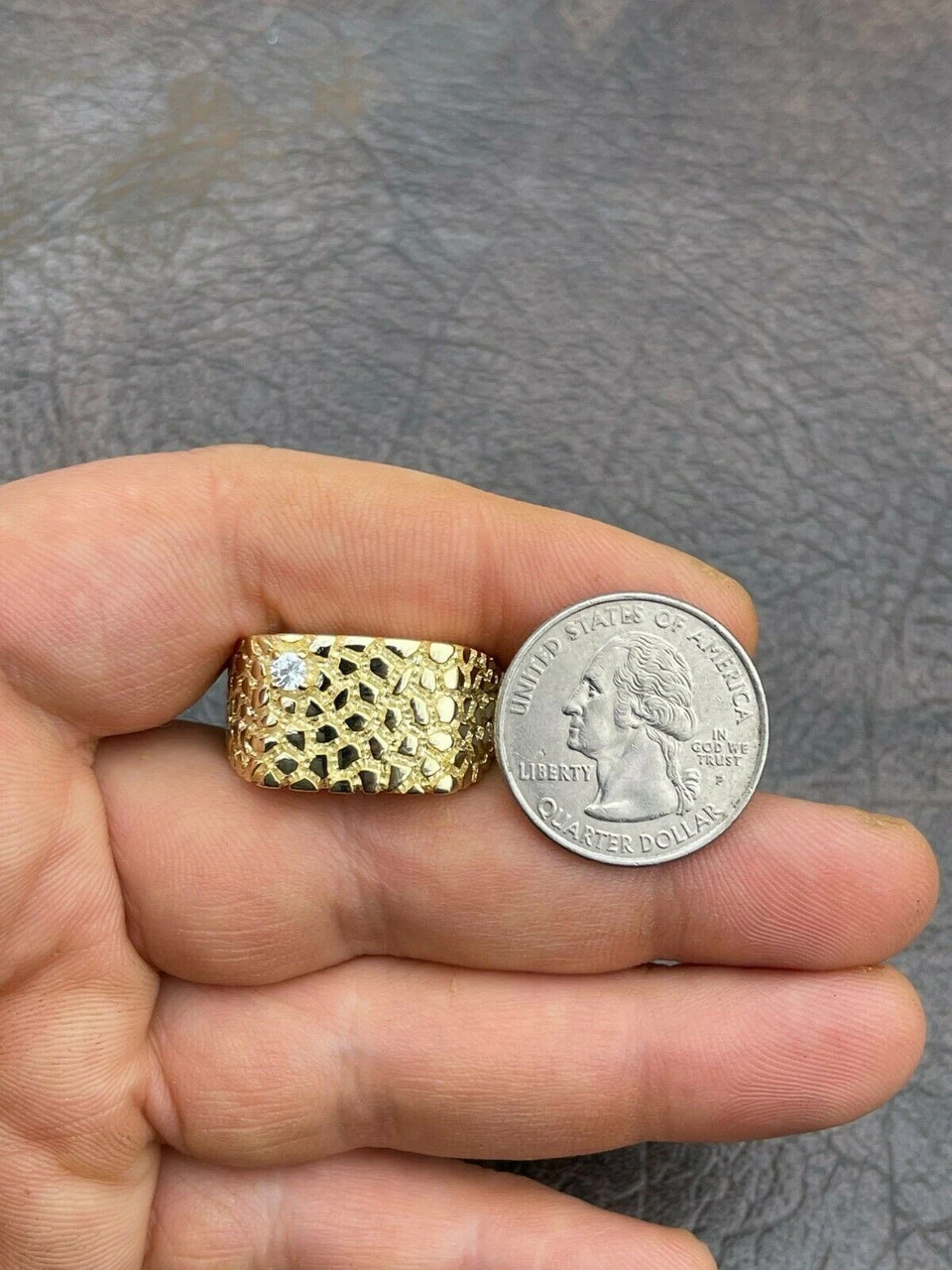 Men's 14k Gold Over Real Solid Sterling Silver Nugget Ring Solitaire CZ Hip Hop 6 Men's 14k Gold Over Real Solid Sterling Silver Nugget Ring Solitaire CZ Hip Hop - Image 4