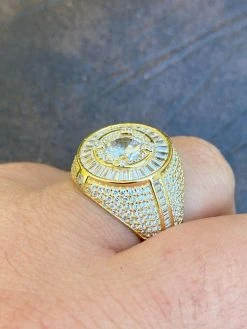 Men's 14k Gold Over Solid 925 Sterling Silver Big Diamond Solitaire RING Pinky 25 Men's 14k Gold Over Solid 925 Sterling Silver Big Diamond Solitaire RING Pinky -Harlem Bling Shop italiano silver inc mens 14k gold over solid 925 sterling silver big diamond solitaire ring pinky 16091.1664384831