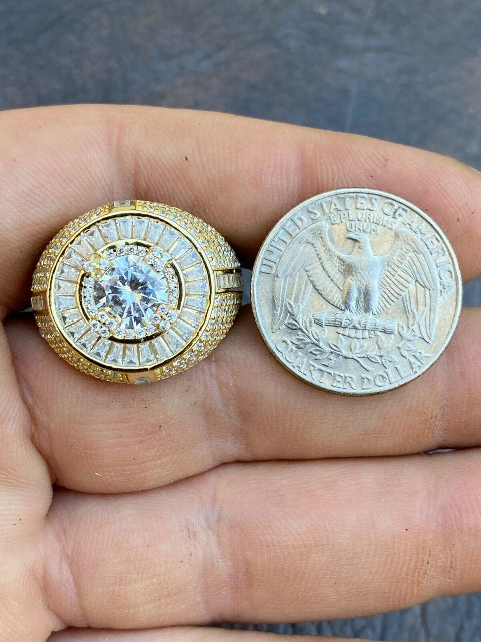 Men's 14k Gold Over Solid 925 Sterling Silver Big Diamond Solitaire RING Pinky 12 Men's 14k Gold Over Solid 925 Sterling Silver Big Diamond Solitaire RING Pinky - Image 10