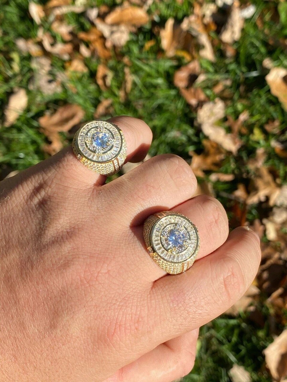 Men's 14k Gold Over Solid 925 Sterling Silver Big Diamond Solitaire RING Pinky 5 Men's 14k Gold Over Solid 925 Sterling Silver Big Diamond Solitaire RING Pinky - Image 3