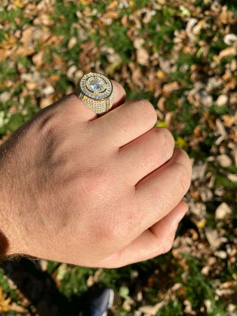 Men's 14k Gold Over Solid 925 Sterling Silver Big Diamond Solitaire RING Pinky 10 Men's 14k Gold Over Solid 925 Sterling Silver Big Diamond Solitaire RING Pinky - Image 8