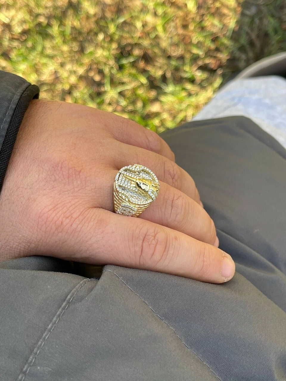 Men's 14k Gold Over Solid 925 Sterling Silver Egyptian King Pharaoh Iced Ring 11 Men's 14k Gold Over Solid 925 Sterling Silver Egyptian King Pharaoh Iced Ring - Image 9