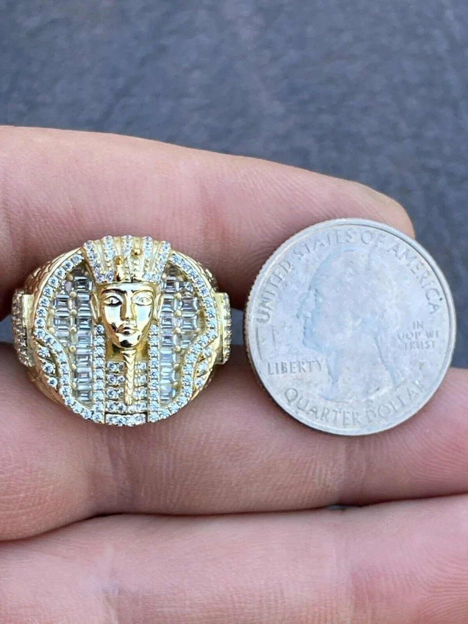 Men's 14k Gold Over Solid 925 Sterling Silver Egyptian King Pharaoh Iced Ring 12 Men's 14k Gold Over Solid 925 Sterling Silver Egyptian King Pharaoh Iced Ring - Image 10