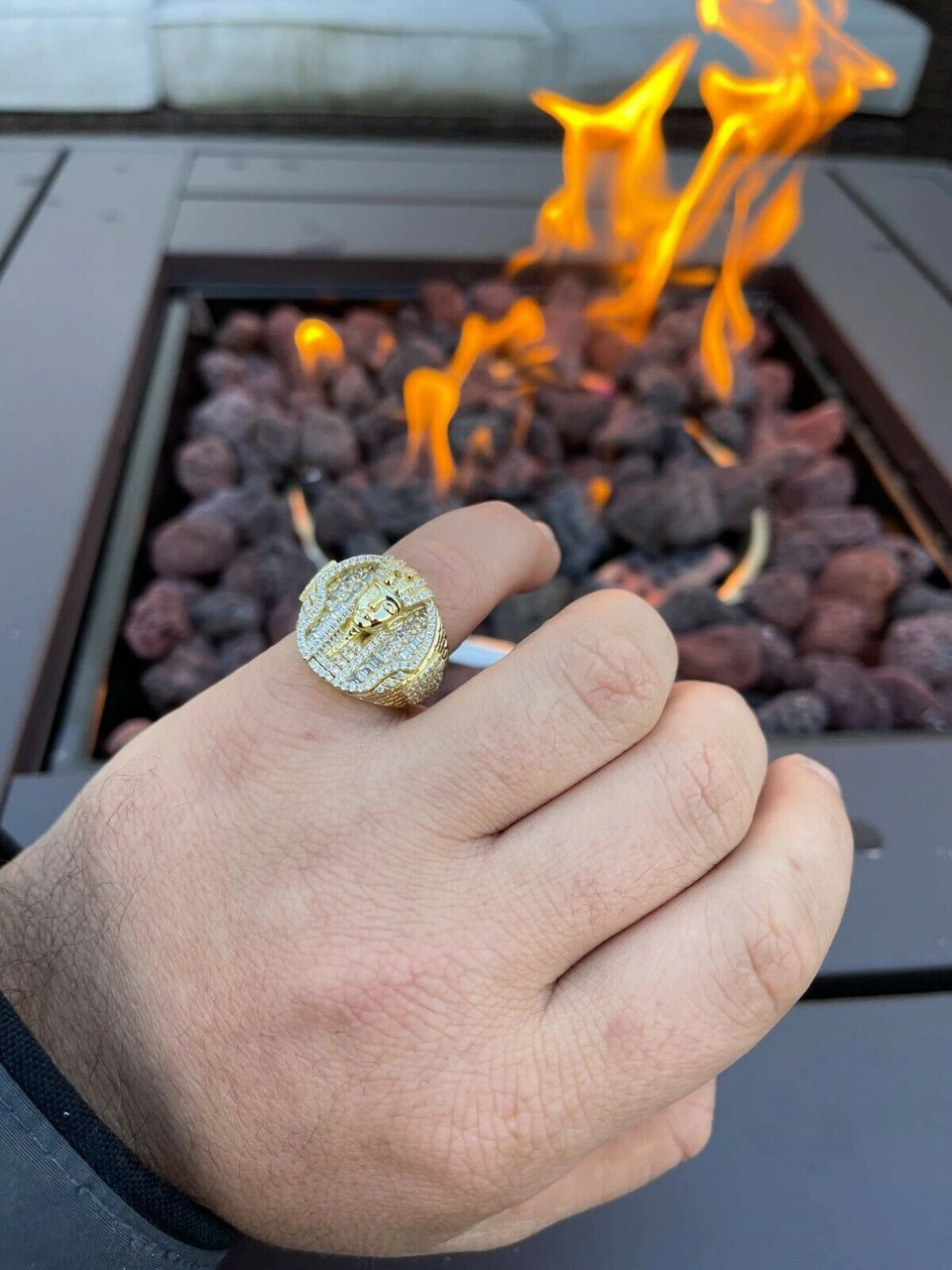 Men's 14k Gold Over Solid 925 Sterling Silver Egyptian King Pharaoh Iced Ring 4 Men's 14k Gold Over Solid 925 Sterling Silver Egyptian King Pharaoh Iced Ring - Image 2