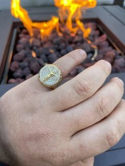 Men's 14k Gold Over Solid 925 Sterling Silver Iced Jesus Cross Nugget Ring Pinky -Harlem Bling Shop italiano silver inc mens 14k gold over solid 925 sterling silver iced jesus cross nugget ring pinky 68498.1664387477