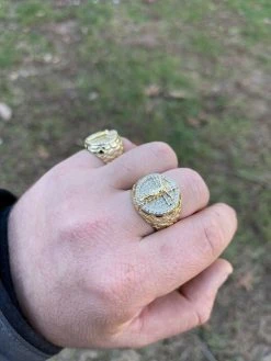 Men's 14k Gold Over Solid 925 Sterling Silver Iced Jesus Cross Nugget Ring Pinky -Harlem Bling Shop italiano silver inc mens 14k gold over solid 925 sterling silver iced jesus cross nugget ring pinky 96351.1664395914