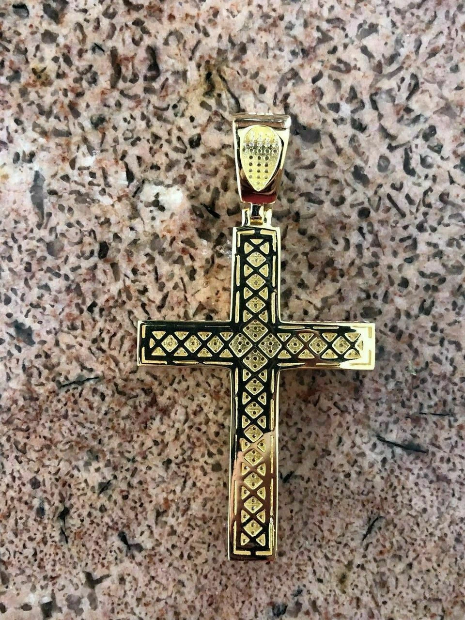 Men’s 14k Yellow Gold Over Solid 925 Silver Large Cross Real MOISSANITE 2x1.5” 10 Men’s 14k Yellow Gold Over Solid 925 Silver Large Cross Real MOISSANITE 2x1.5” - Image 8