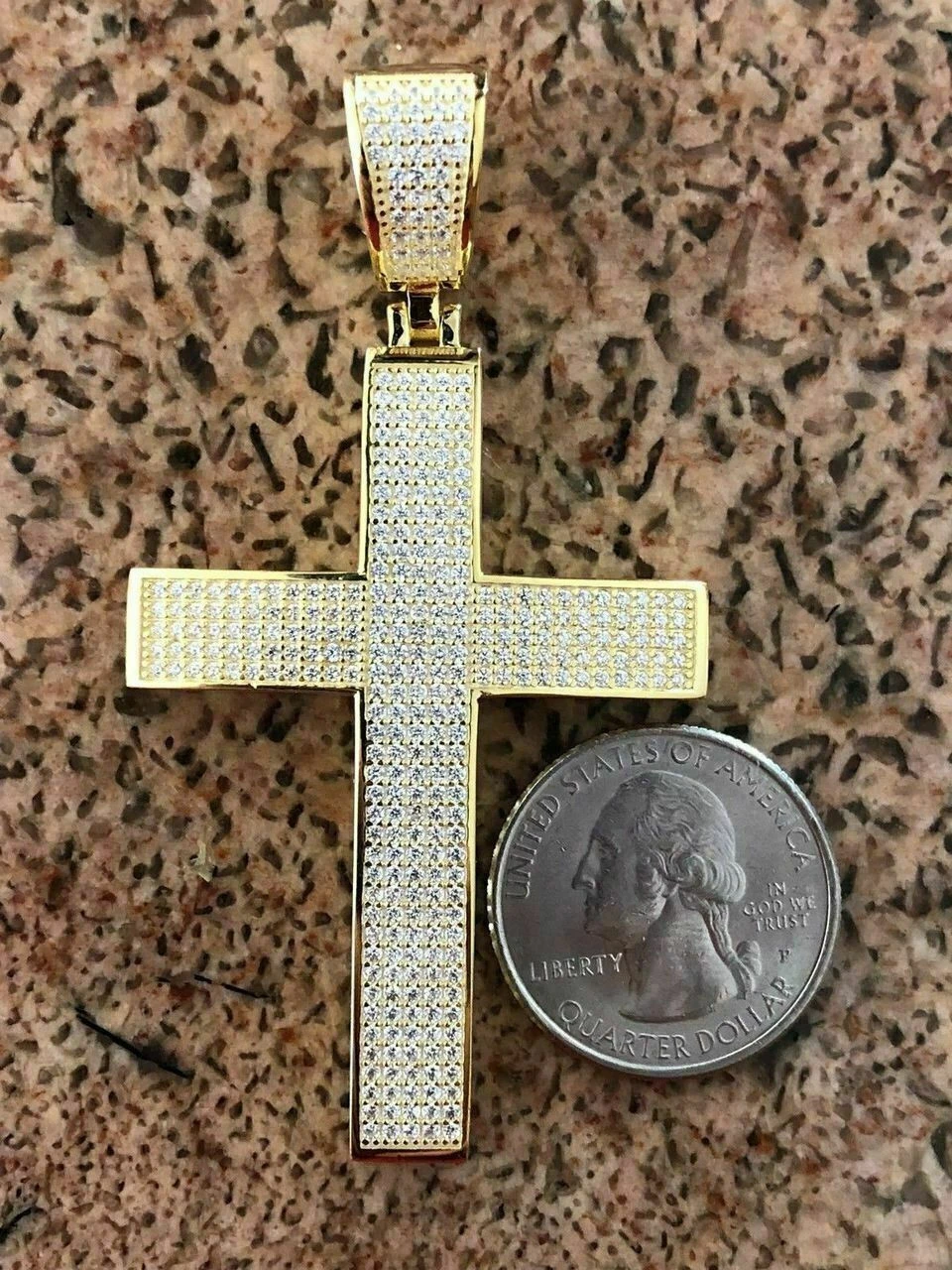 Men’s 14k Yellow Gold Over Solid 925 Silver Large Cross Real MOISSANITE 2x1.5” 7 Men’s 14k Yellow Gold Over Solid 925 Silver Large Cross Real MOISSANITE 2x1.5” - Image 5