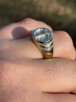 Mens 14k Yellow Gold Over Solid 925 Sterling Silver Coin Ring Jesus Cross Nugget -Harlem Bling Shop italiano silver inc mens 14k yellow gold over solid 925 sterling silver coin ring jesus cross nugget 58985.1664380359