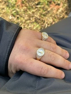 Mens 14k Yellow Gold Over Solid 925 Sterling Silver Coin Ring Jesus Cross Nugget -Harlem Bling Shop italiano silver inc mens 14k yellow gold over solid 925 sterling silver coin ring jesus cross nugget 77923.1664394001