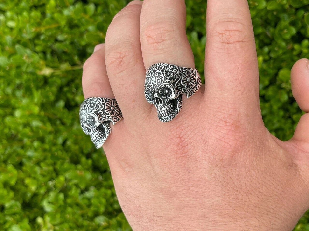 Men's 925 Sterling Silver Calavera Day Of Dead Sugar Flower Skull Death Ring 14 Men's 925 Sterling Silver Calavera Day Of Dead Sugar Flower Skull Death Ring - Image 12