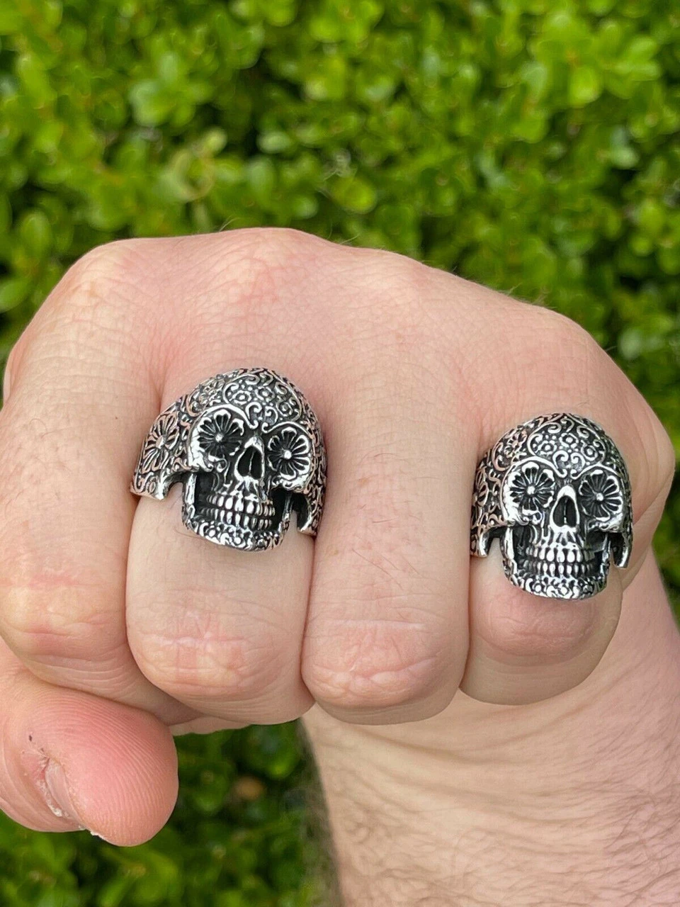 Men's 925 Sterling Silver Calavera Day Of Dead Sugar Flower Skull Death Ring 5 Men's 925 Sterling Silver Calavera Day Of Dead Sugar Flower Skull Death Ring - Image 3