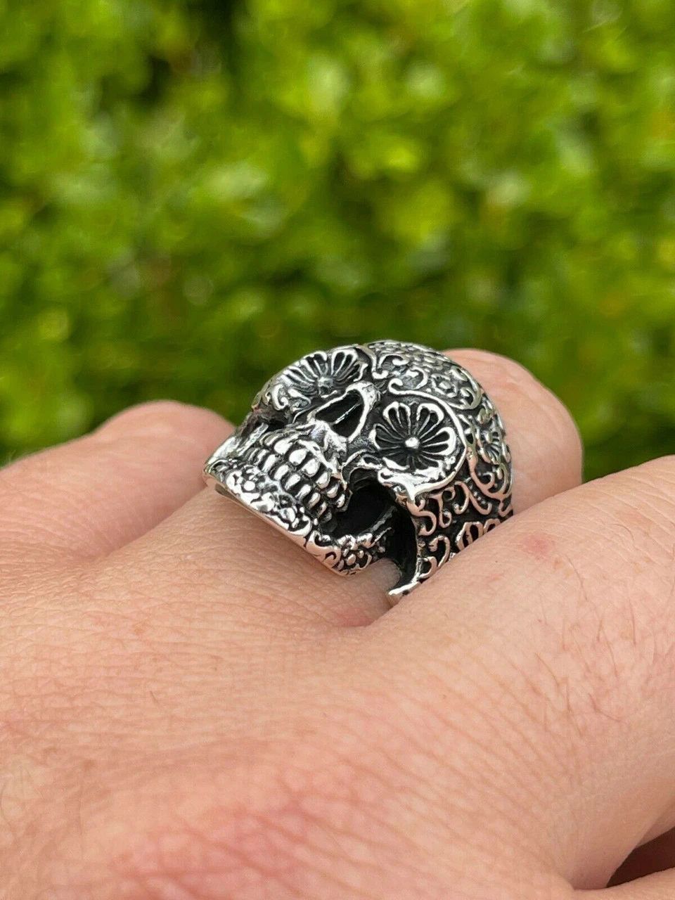 Men's 925 Sterling Silver Calavera Day Of Dead Sugar Flower Skull Death Ring 13 Men's 925 Sterling Silver Calavera Day Of Dead Sugar Flower Skull Death Ring - Image 11