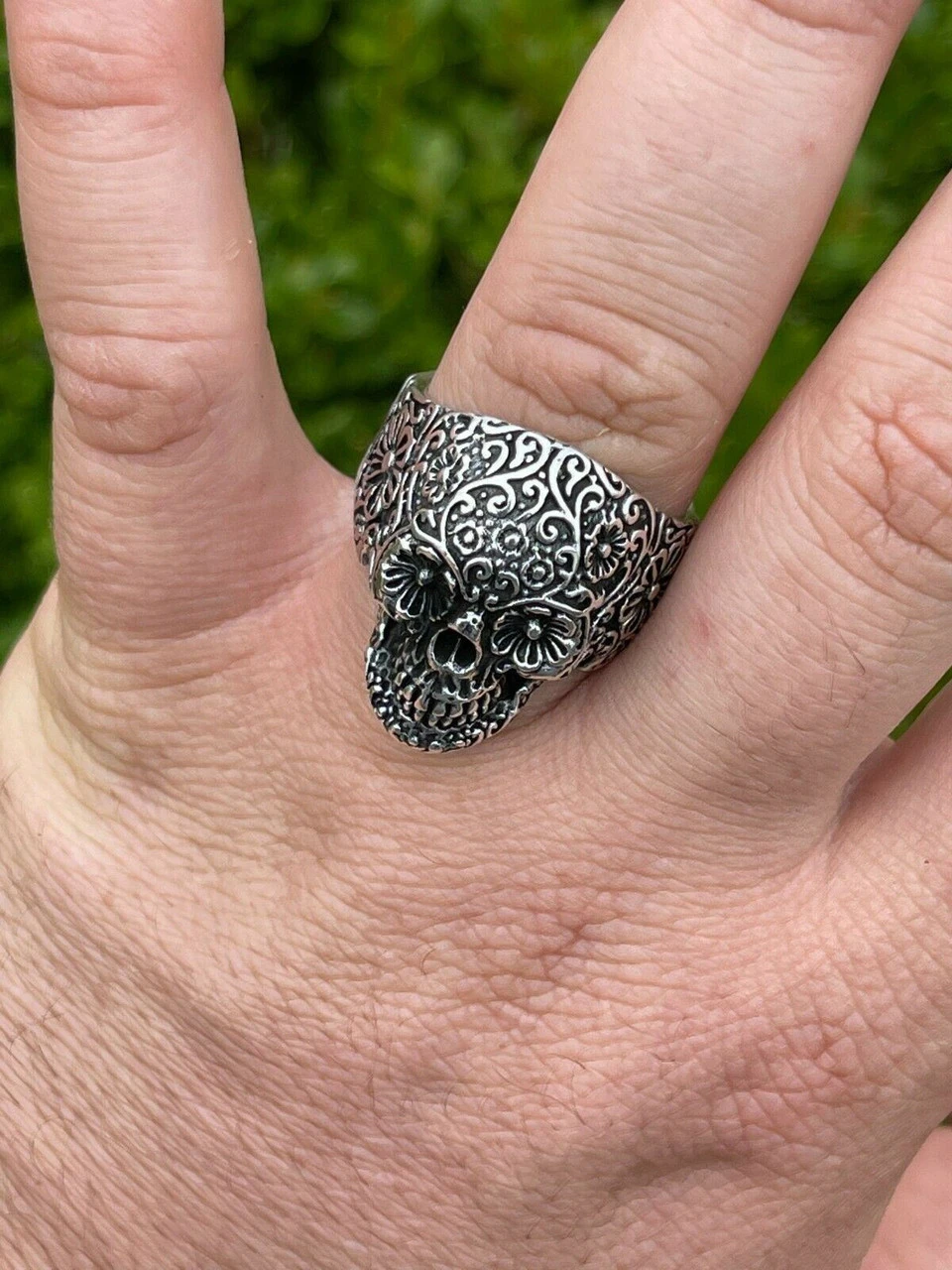 Men's 925 Sterling Silver Calavera Day Of Dead Sugar Flower Skull Death Ring 12 Men's 925 Sterling Silver Calavera Day Of Dead Sugar Flower Skull Death Ring - Image 10